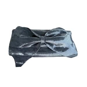 Ofelia Kahlo Metallic Snakeskin Bow Clutch Bag Black Evening Formal Bag y2k